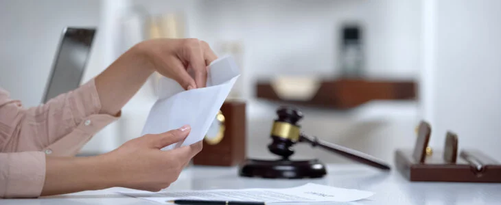 Divorced woman holding envelope with alimony, savings for single mom, allowance