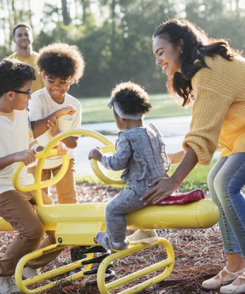 A mixed race family with three children